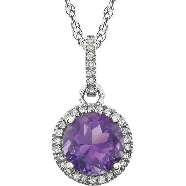14k White Gold Sky Gemstone & Diamond Halo Necklace