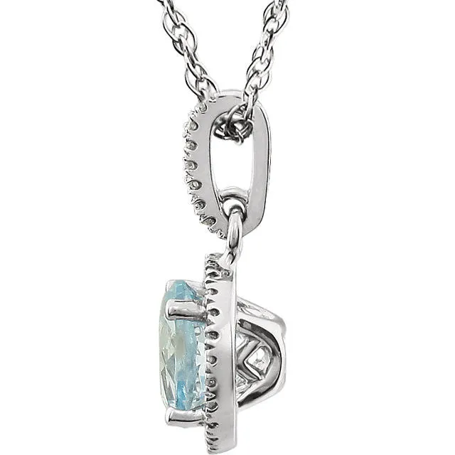 14k White Gold Sky Gemstone & Diamond Halo Necklace