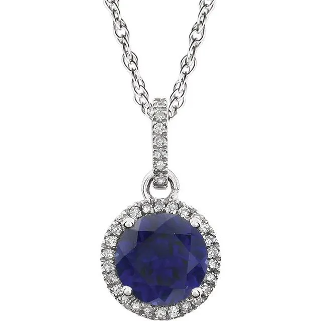 14k White Gold Sky Gemstone & Diamond Halo Necklace