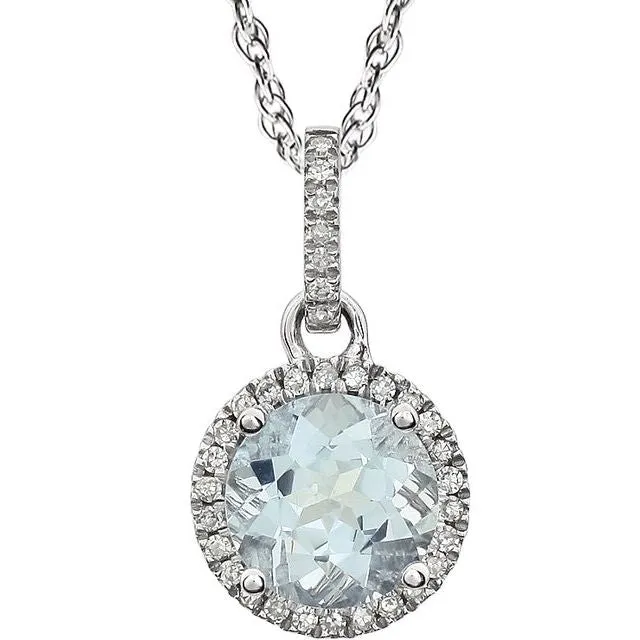 14k White Gold Sky Gemstone & Diamond Halo Necklace