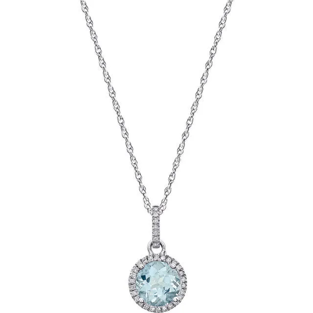 14k White Gold Sky Gemstone & Diamond Halo Necklace