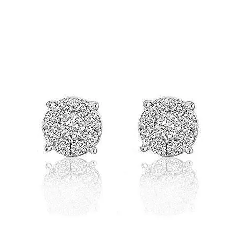 14K White Solid Gold Round Cut Diamond Cluster Earrings 1 Cwt.