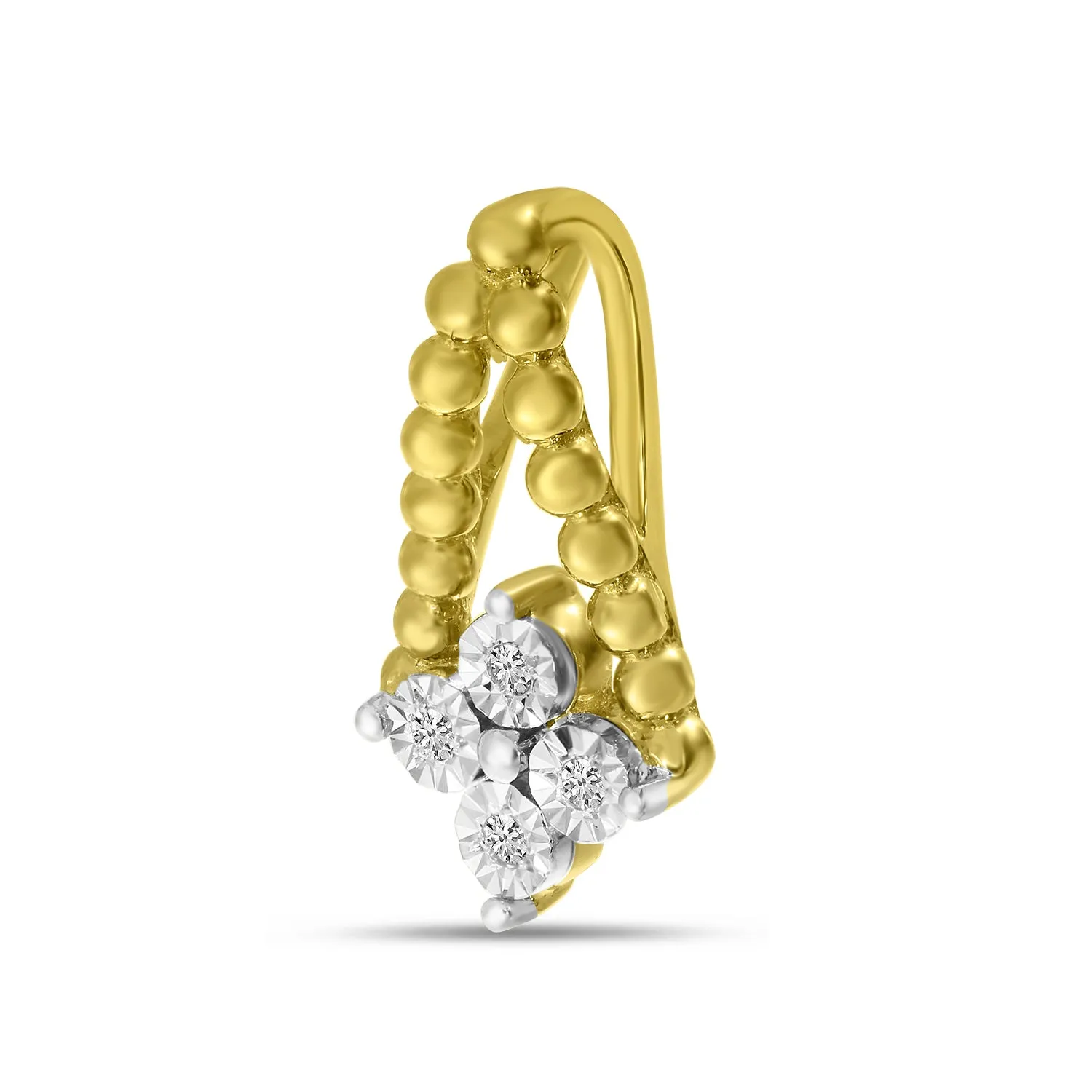 14K Yellow Gold 0.01cttw. Diamond Cluster Beaded Triangle Pendant