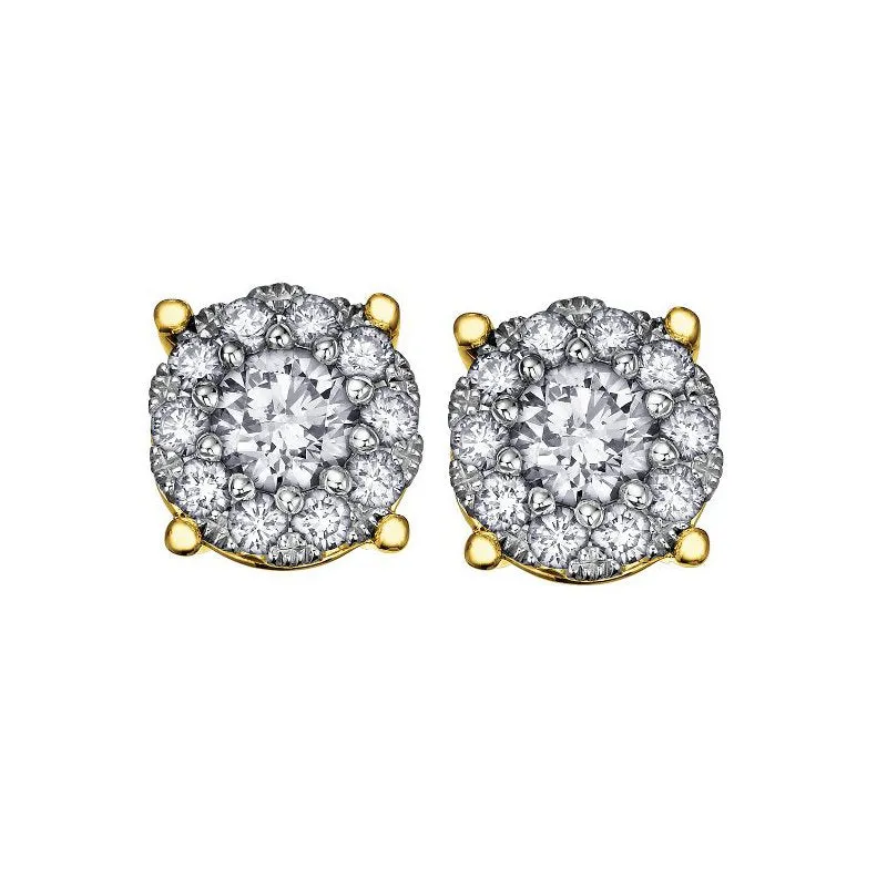 14K Yellow Gold (0.70ct) Diamond Cluster Earrings