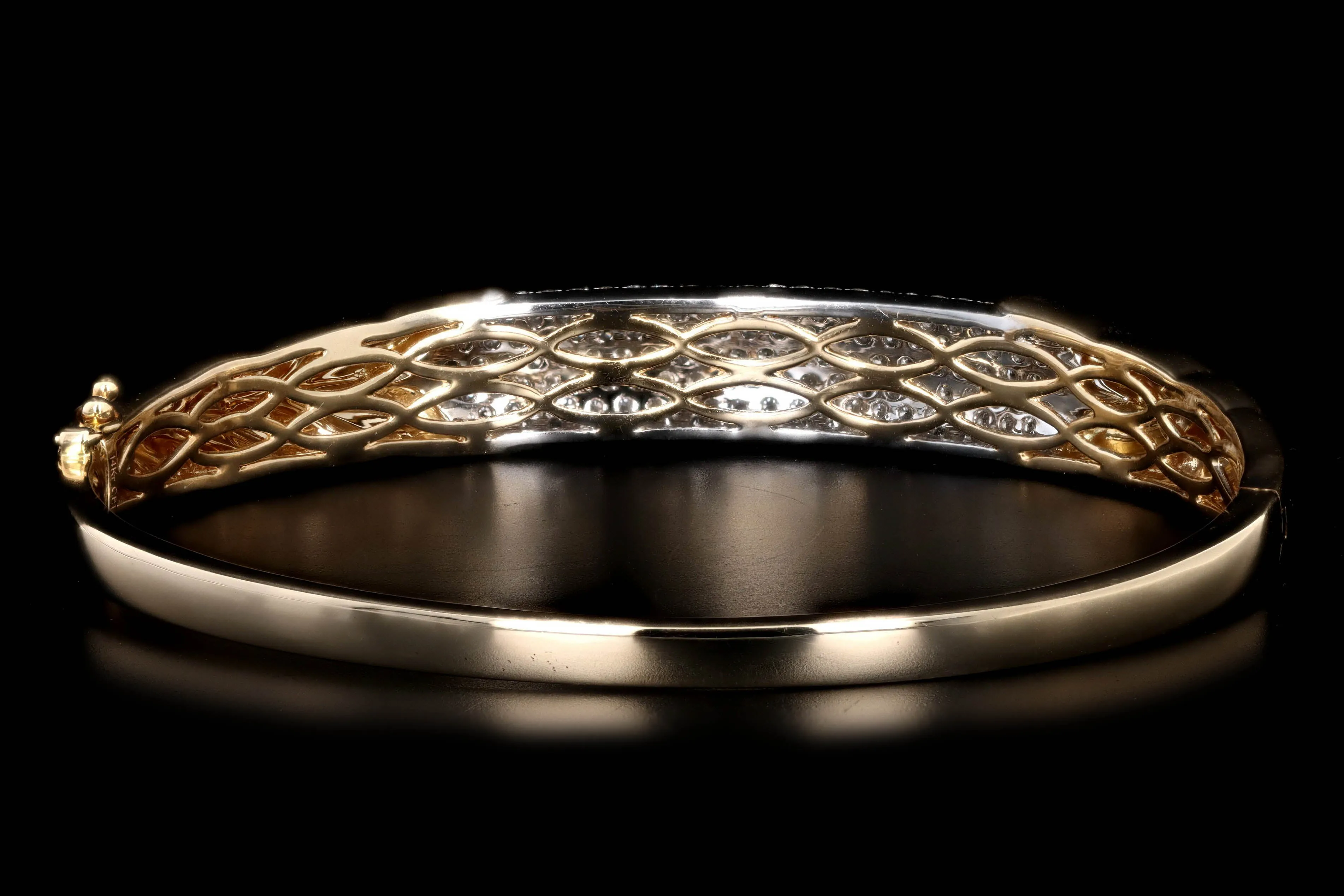 14K Yellow Gold 2 Carat Total Weight Diamond Pave Leaf Bangle