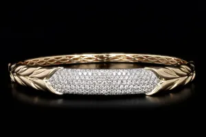 14K Yellow Gold 2 Carat Total Weight Diamond Pave Leaf Bangle