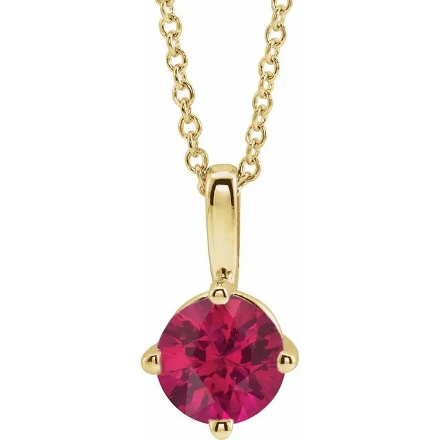 14K Yellow Gold 5 mm Lab-Grown Ruby Solitaire 16-18" Necklace
