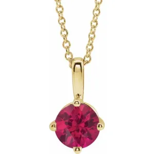 14K Yellow Gold 5 mm Lab-Grown Ruby Solitaire 16-18" Necklace