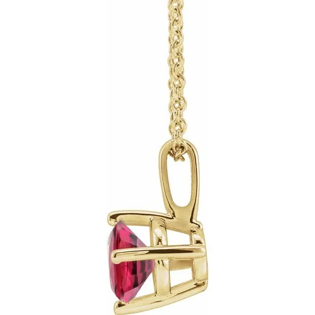 14K Yellow Gold 5 mm Lab-Grown Ruby Solitaire 16-18" Necklace