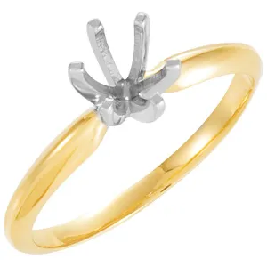 14k Yellow Gold & Platinum 5.7-6mm Round 6-Prong Heavy Solitaire Ring Mounting, Size 6