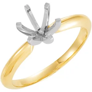14k Yellow Gold & Platinum 6-6.6mm Round 6-Prong Heavy Solitaire Ring Mounting, Size 6
