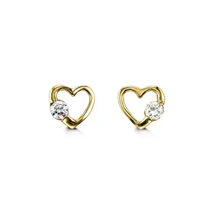 14K Yellow Gold CZ Heart Baby Earrings