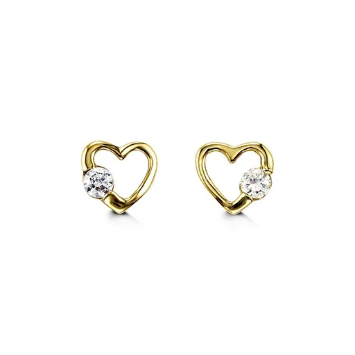 14K Yellow Gold CZ Heart Baby Earrings