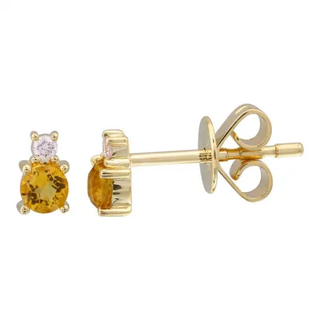 14K Yellow Gold Diamond & Birthstone Mini Earrings
