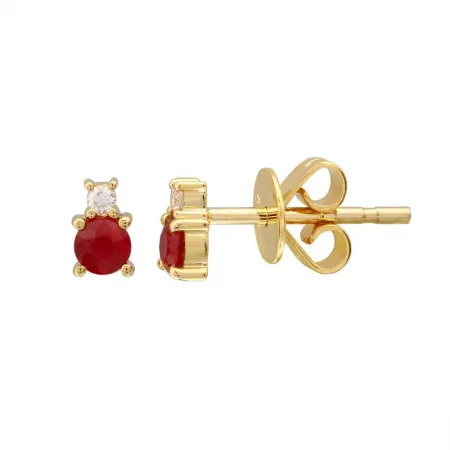 14K Yellow Gold Diamond & Birthstone Mini Earrings