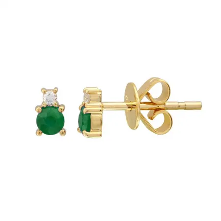 14K Yellow Gold Diamond & Birthstone Mini Earrings