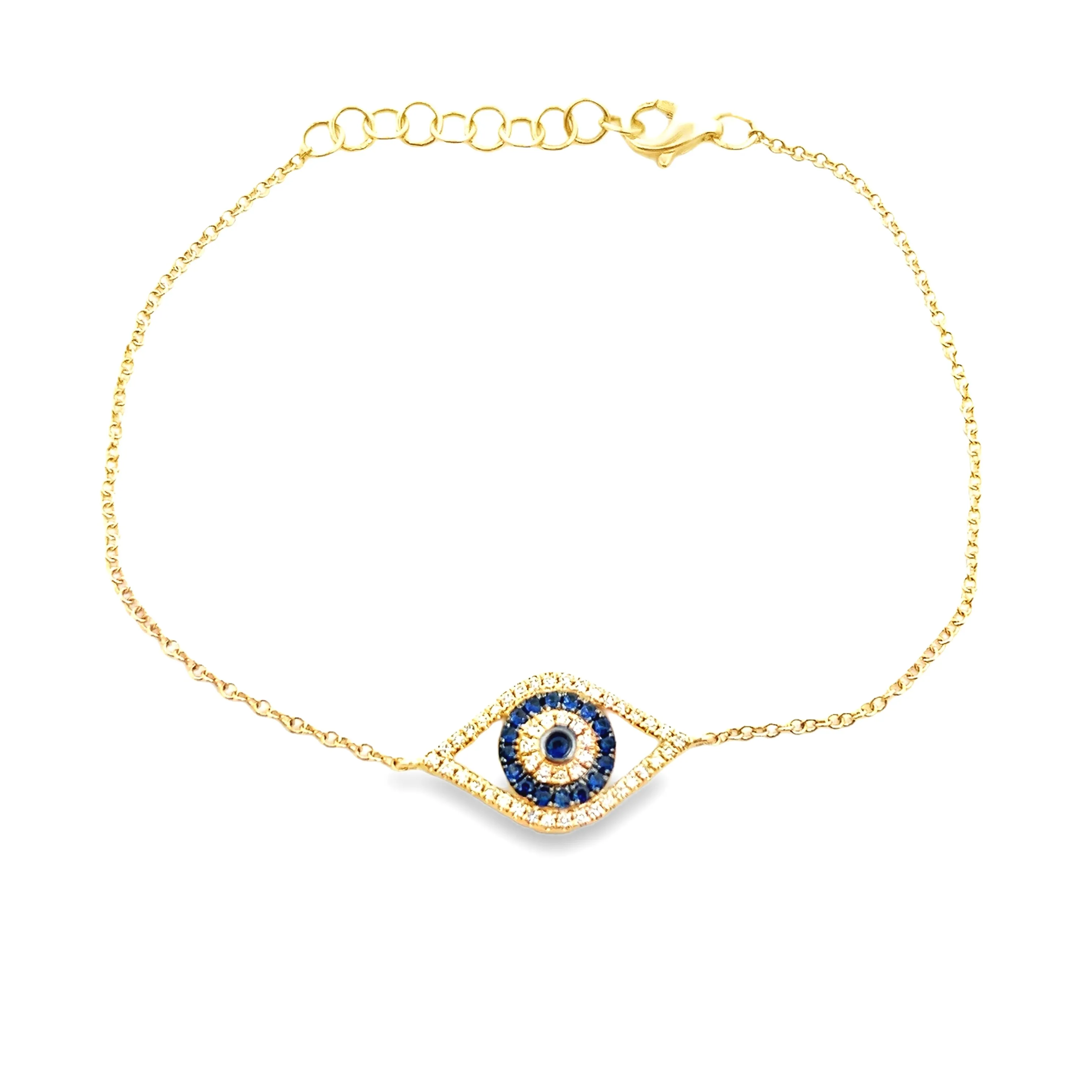 14k Yellow Gold Diamond & Sapphire Evil Eye Bracelet