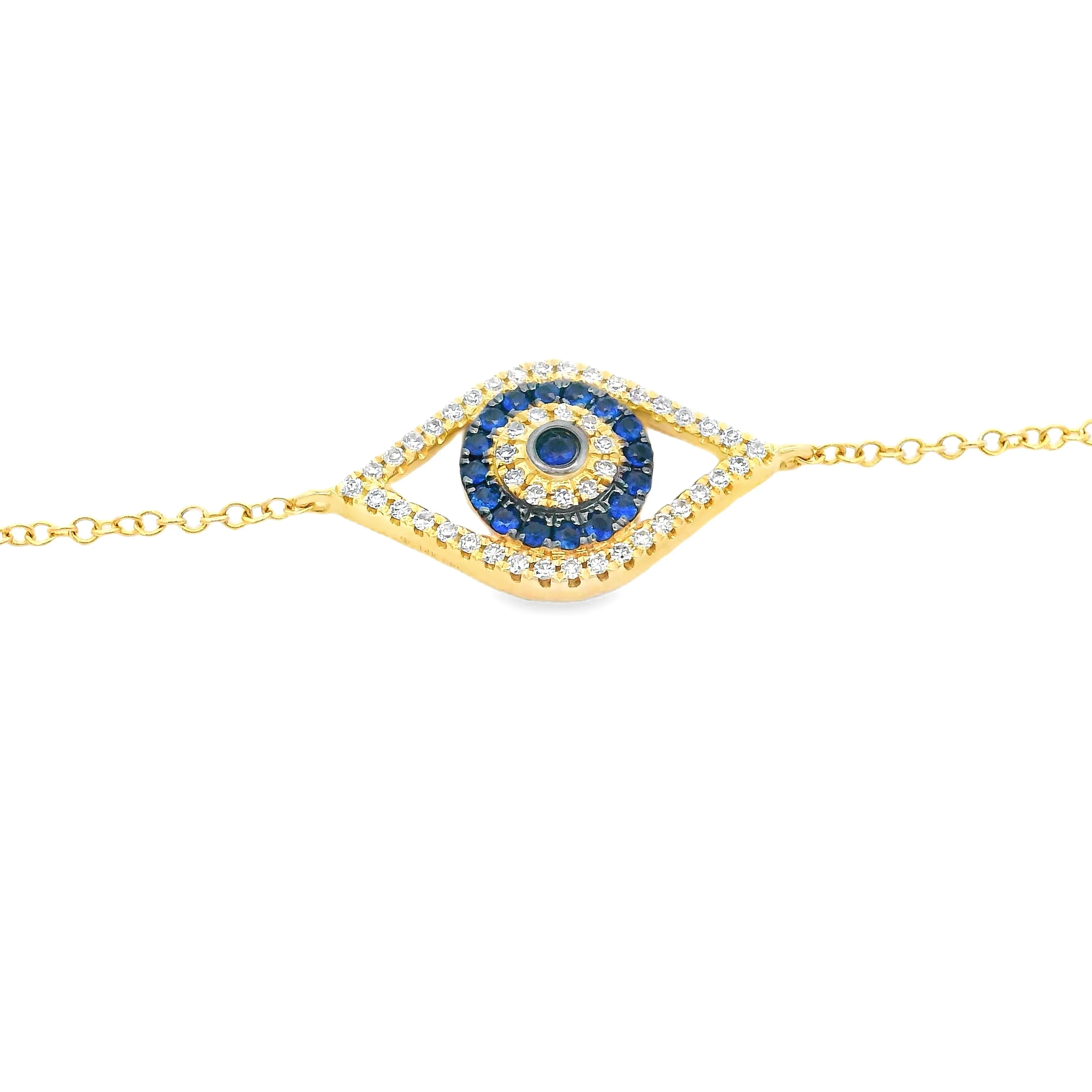 14k Yellow Gold Diamond & Sapphire Evil Eye Bracelet