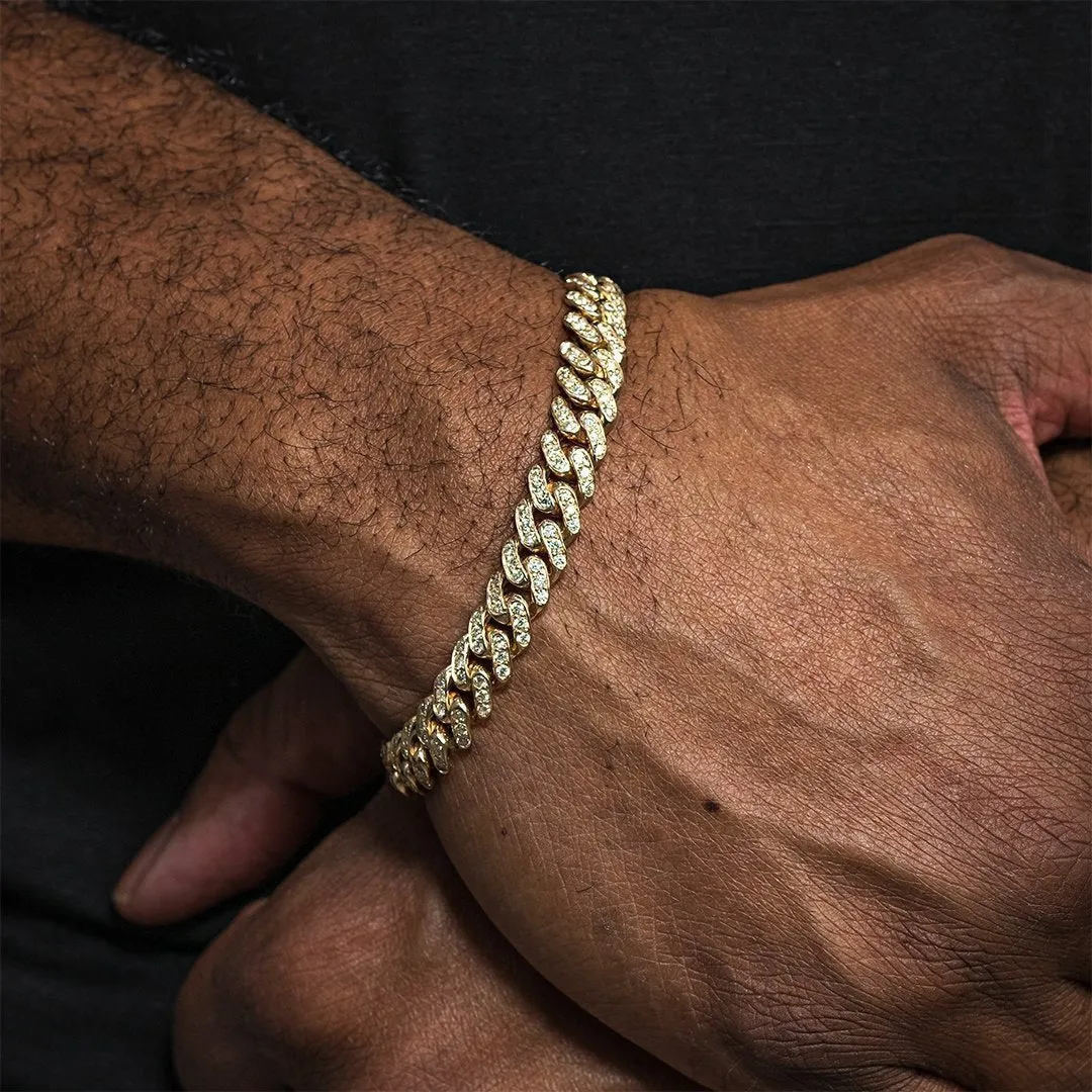 14k Yellow Gold Diamond Cuban Link Bracelet 9 mm