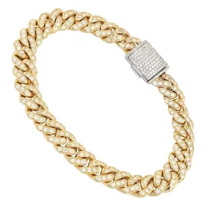 14k Yellow Gold Diamond Cuban Link Bracelet 9 mm