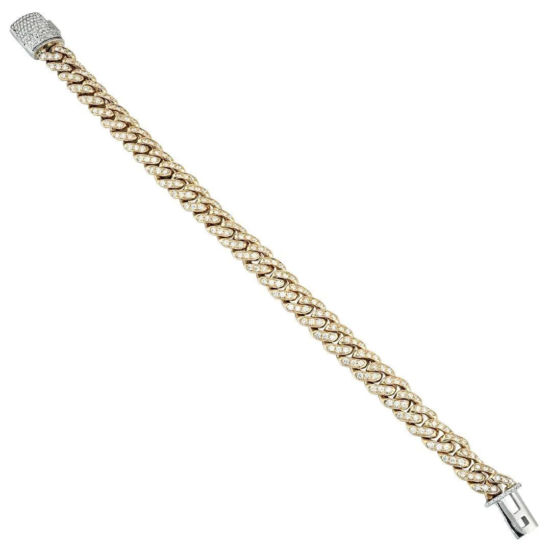 14k Yellow Gold Diamond Cuban Link Bracelet 9 mm