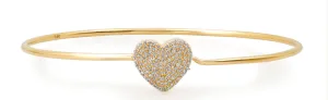 14k Yellow Gold Diamond Heart Wire Bracelet