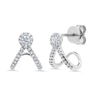 14K Yellow Gold Diamond V Huggie Earring