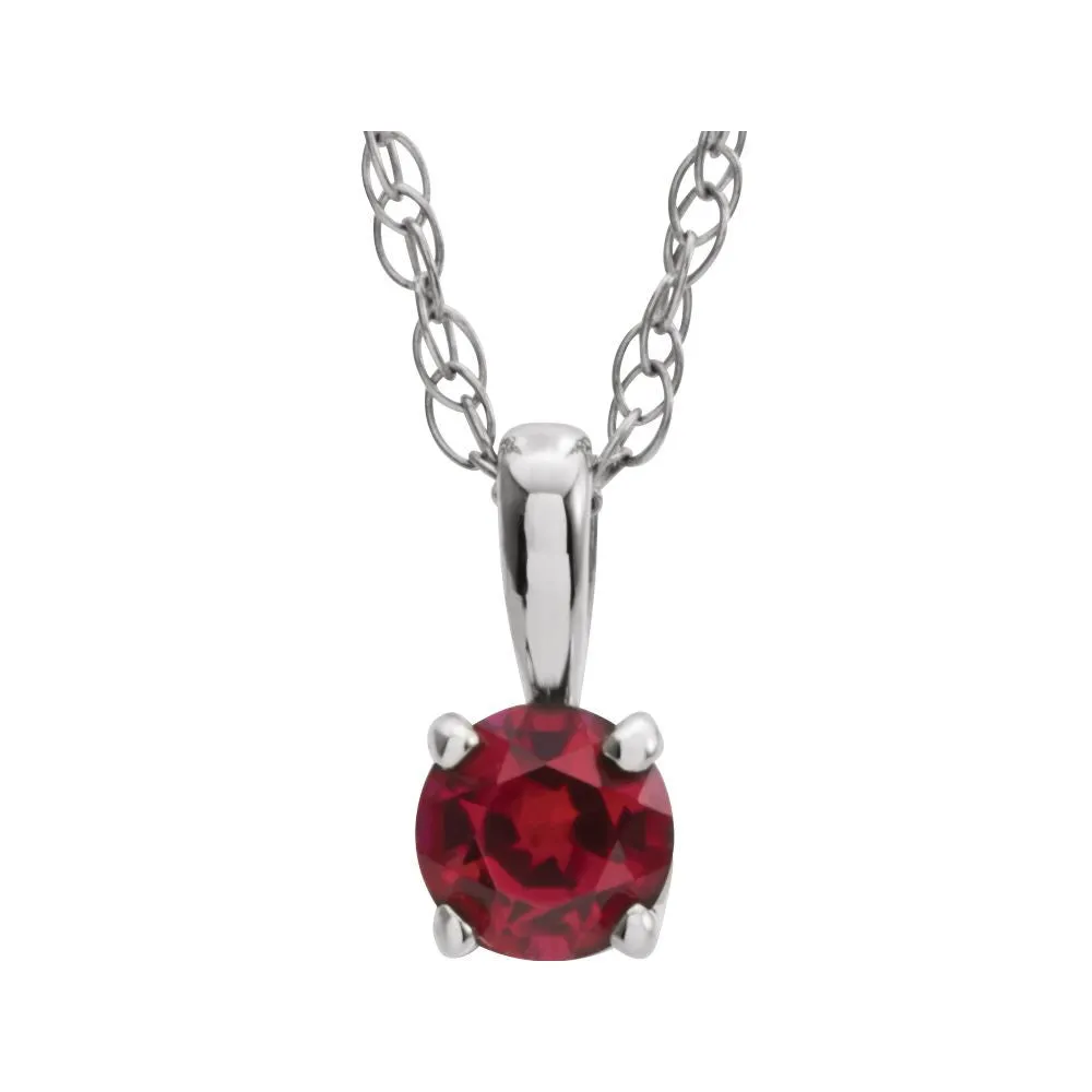 14k Yellow Gold Imitation Ruby "July" Birthstone 14" Necklace