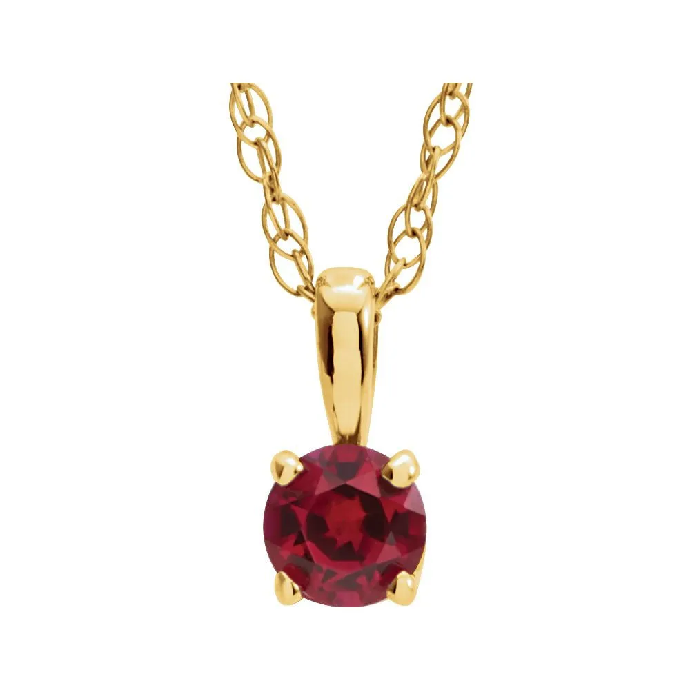 14k Yellow Gold Imitation Ruby "July" Birthstone 14" Necklace