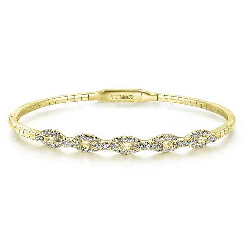 14k Yellow Gold Oval Link .42cttw Diamond Bangle 6.5"