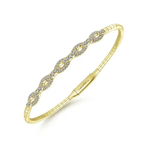 14k Yellow Gold Oval Link .42cttw Diamond Bangle 6.5"