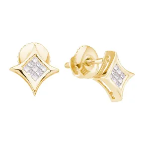 14K Yellow Gold Princess Diamond Cluster Kite Square Earrings 1/6 Cttw