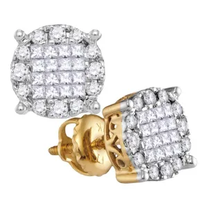 14K Yellow Gold Princess Diamond Soleil Cluster Earrings 1/2 Cttw