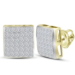 14K Yellow Gold Princess Diamond Square Cluster Stud Earrings 2.00 Cttw