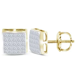 14K Yellow Gold Princess Diamond Square Cluster Stud Earrings 5/8 Cttw