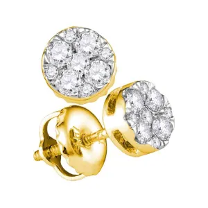 14K Yellow Gold Round Diamond Cluster Earrings 1/4 Cttw