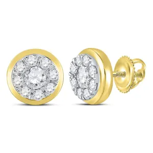14K Yellow Gold Round Diamond Cluster Stud Earrings 1.00 Cttw