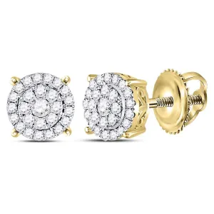 14K Yellow Gold Round Diamond Concentric Circle Cluster Earrings 1/3 Cttw