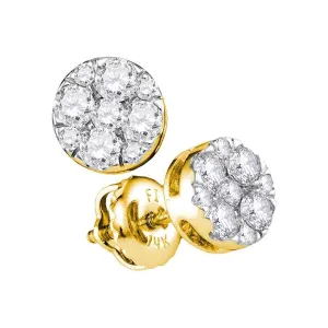 14K Yellow Gold Round Diamond Flower Cluster Stud Earrings 1/2 Cttw