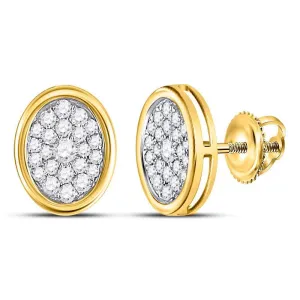 14K Yellow Gold Round Diamond Oval Cluster Earrings 1/2 Cttw