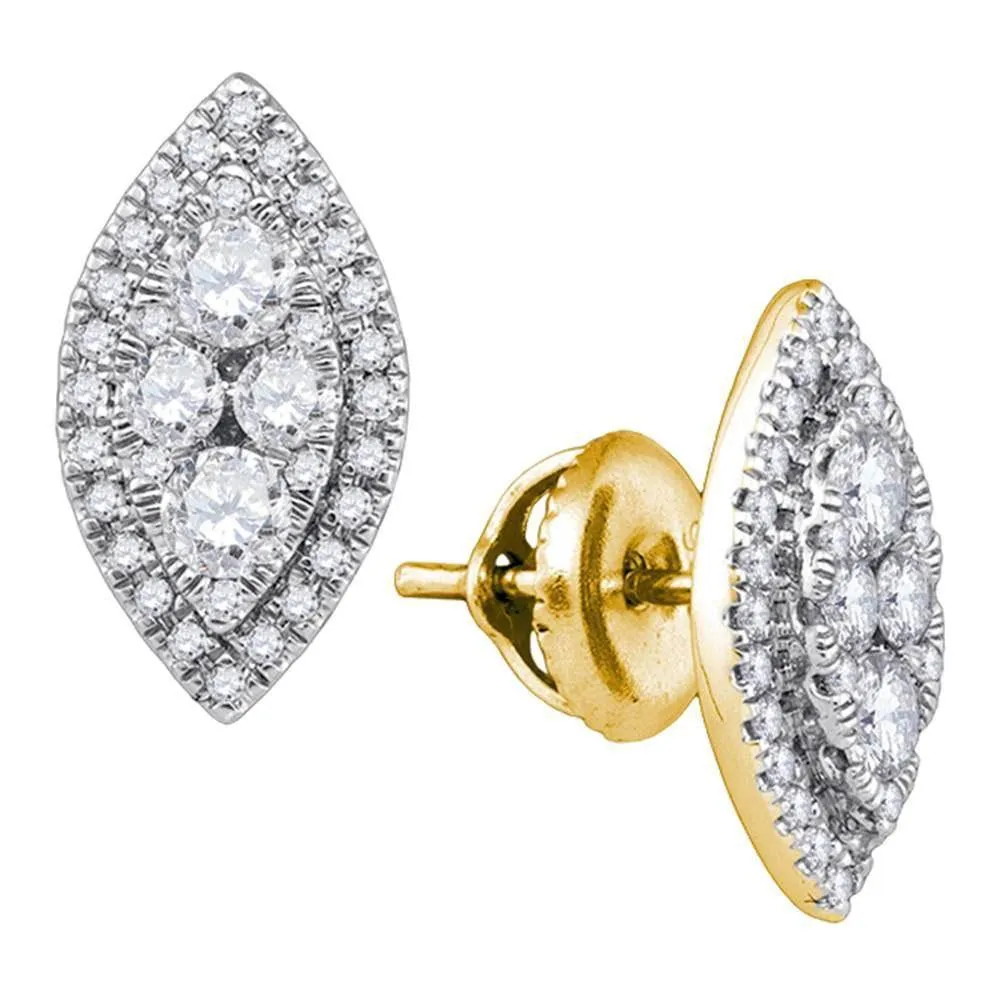 14K Yellow Gold Round Diamond Oval Frame Cluster Stud Earrings 5/8 Cttw