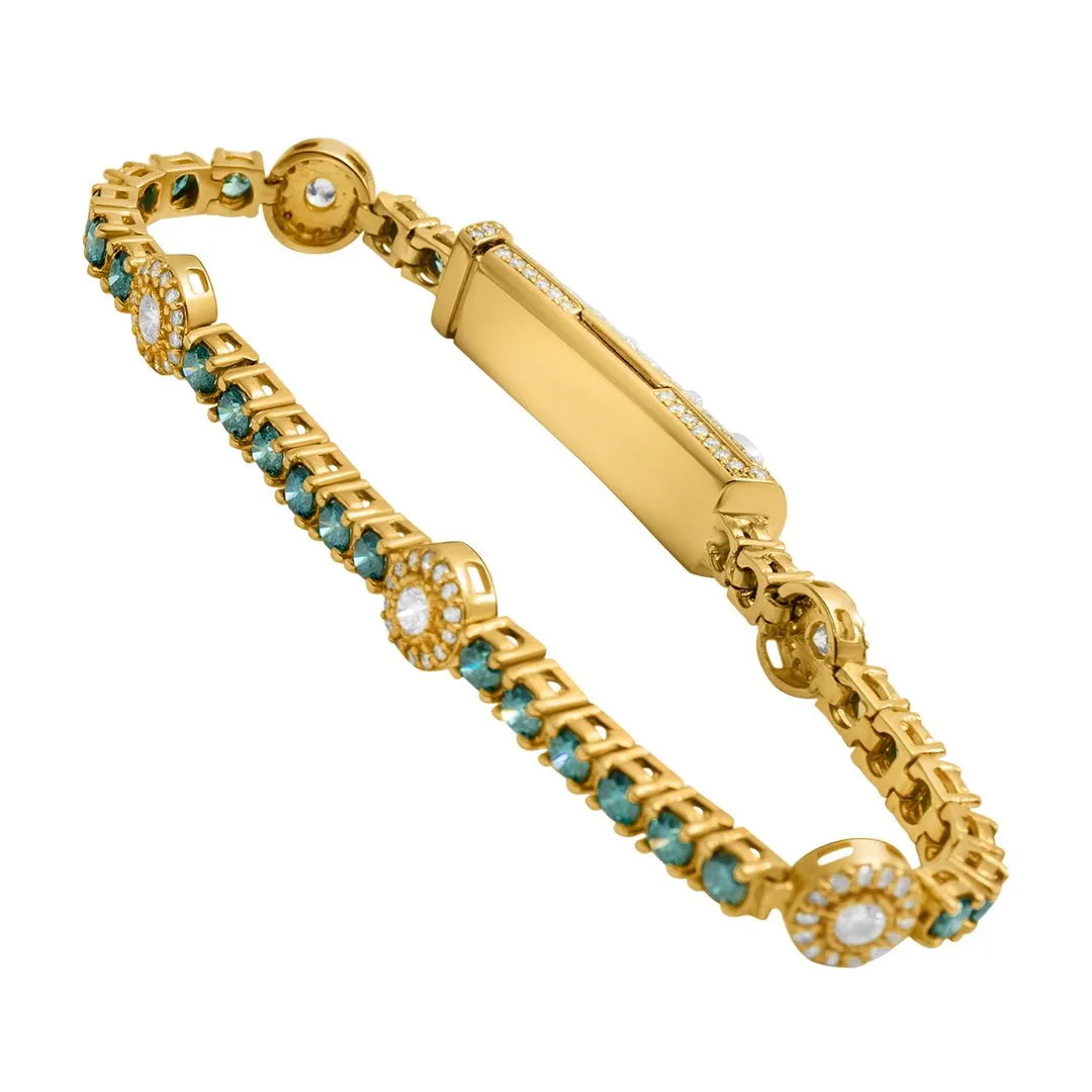 14k Yellow Gold Royal Blue Diamond Tennis Bracelet 9.7 Ctw