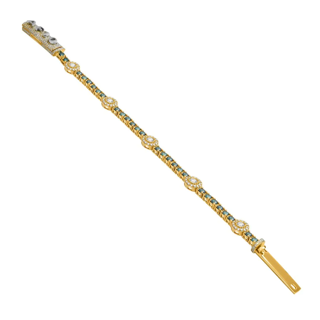 14k Yellow Gold Royal Blue Diamond Tennis Bracelet 9.7 Ctw