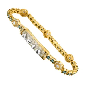 14k Yellow Gold Royal Blue Diamond Tennis Bracelet 9.7 Ctw