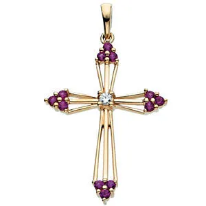 14k Yellow Gold Ruby & .04 CTW Diamond Cross Pendant