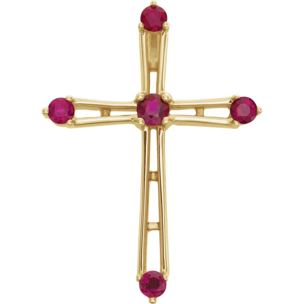 14k Yellow Gold Ruby Cross Pendant