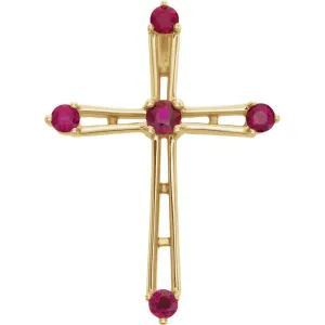 14k Yellow Gold Ruby Cross Pendant