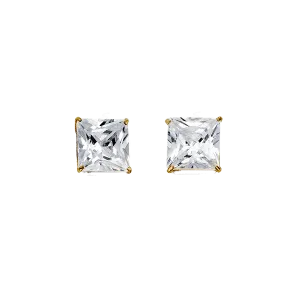 14K Yellow Gold Square 7mm CZ Stud Earrings