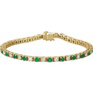 14K Yellow Natural Emerald & 2 CTW Natural Diamond Line 7" Bracelet