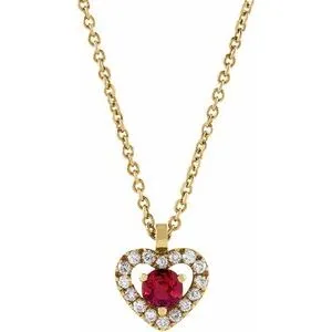 14K Yellow Ruby & .06 CTW Diamond Heart 18" Necklace
